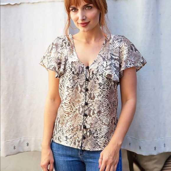 Anthropologie Eva Franco Snake Print Blouse - Picture 2 of 12